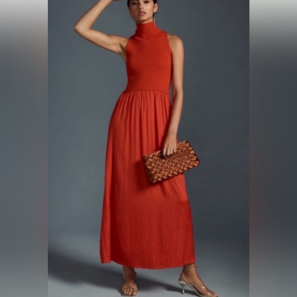 Twofer orange dress, NWT Anthropologie Small twofer dress, vacation maxi dress